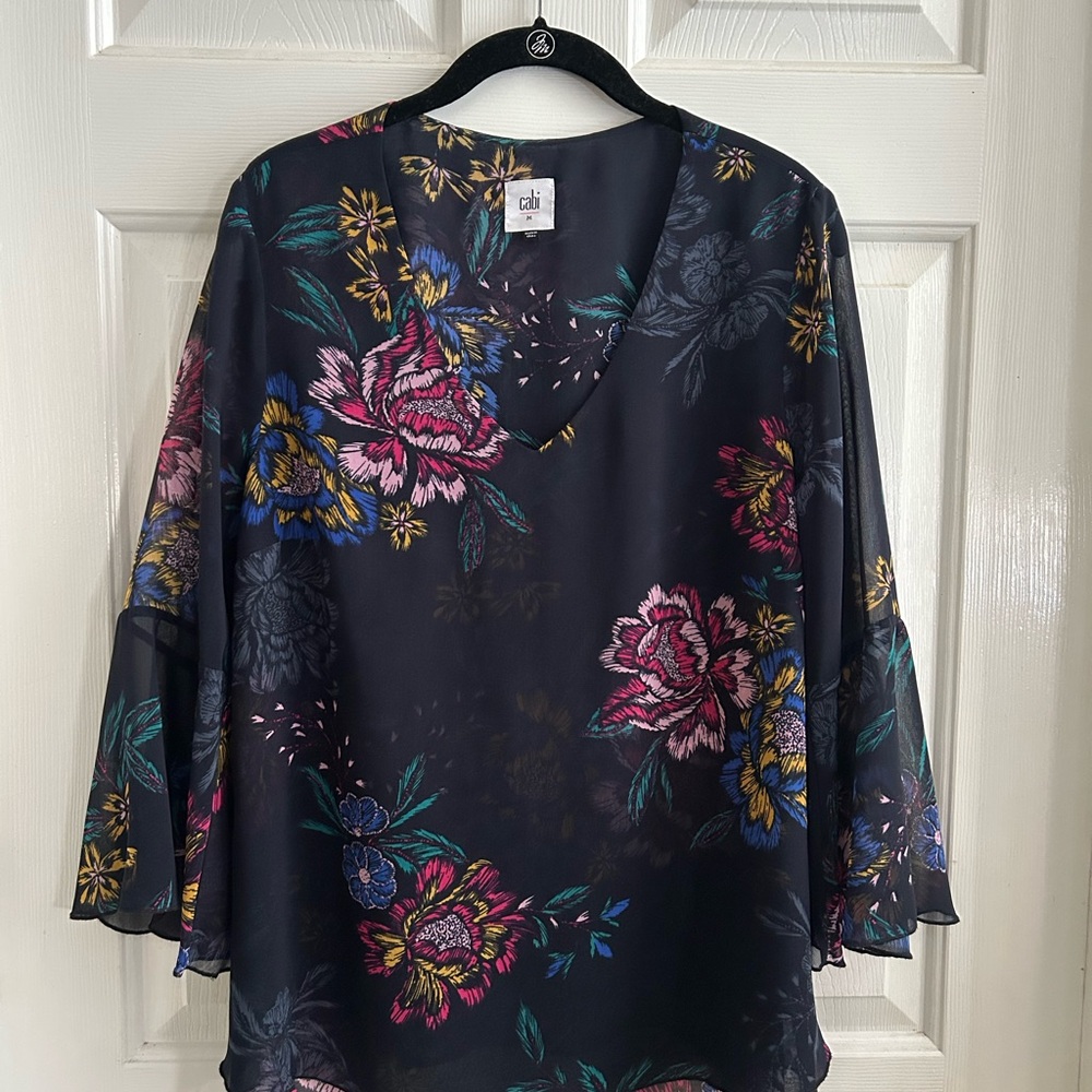 CAbi Black Floral Chiffon Blouse
